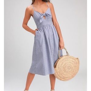 Lulu’s Joyful Days Blue Striped Midi Dress
